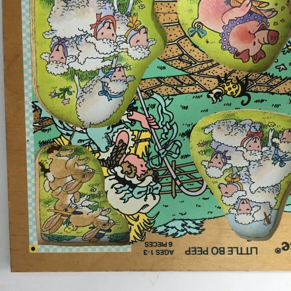 Vintage Fisher Price Wooden Puzzle Little Bo Peep # 2720 Pick Up and Peek Wood - Picture 7 of 15